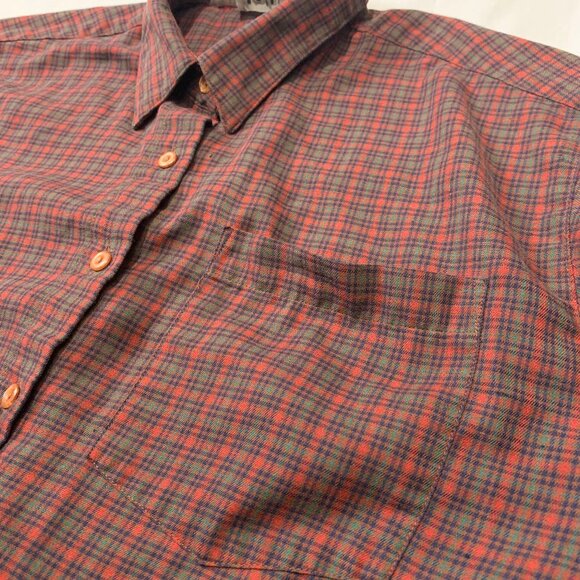 VTG 80s Tabi International Brown Red Plaid Button Down Long Sleeve Shirt Pocket - Picture 3 of 5